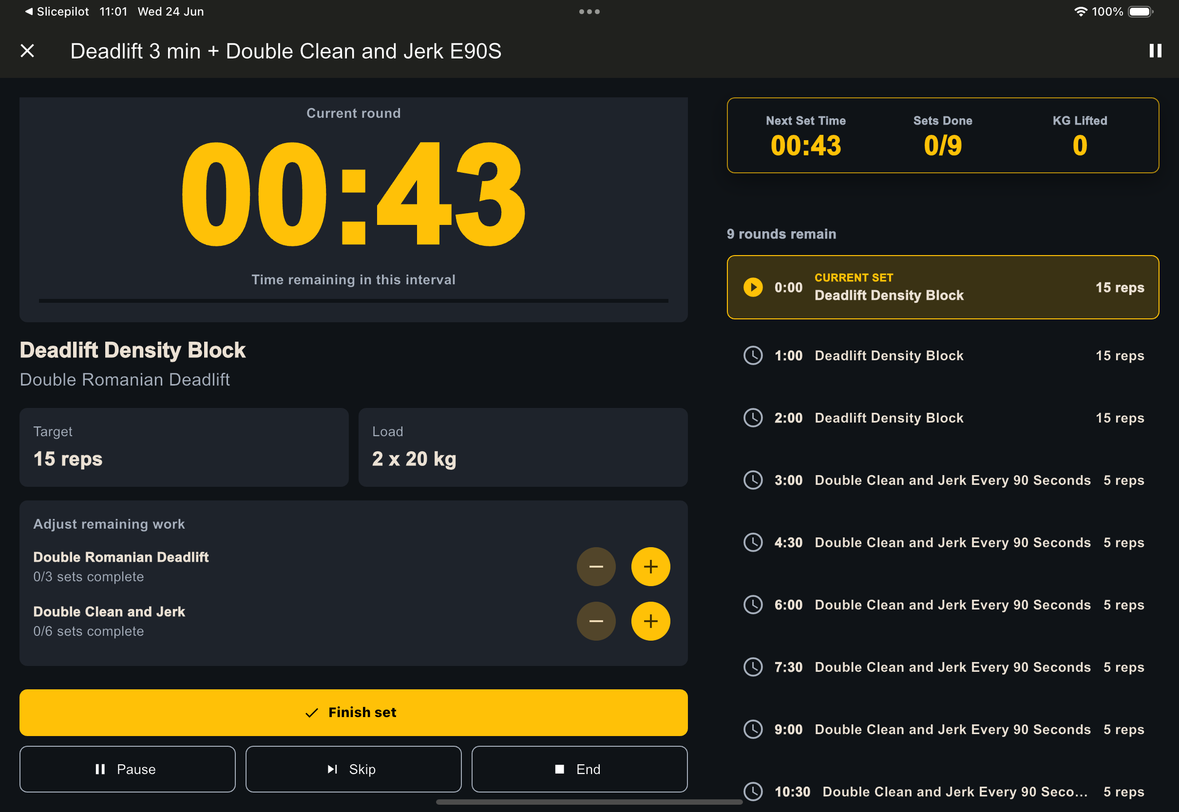 KettleLedger workout report screen